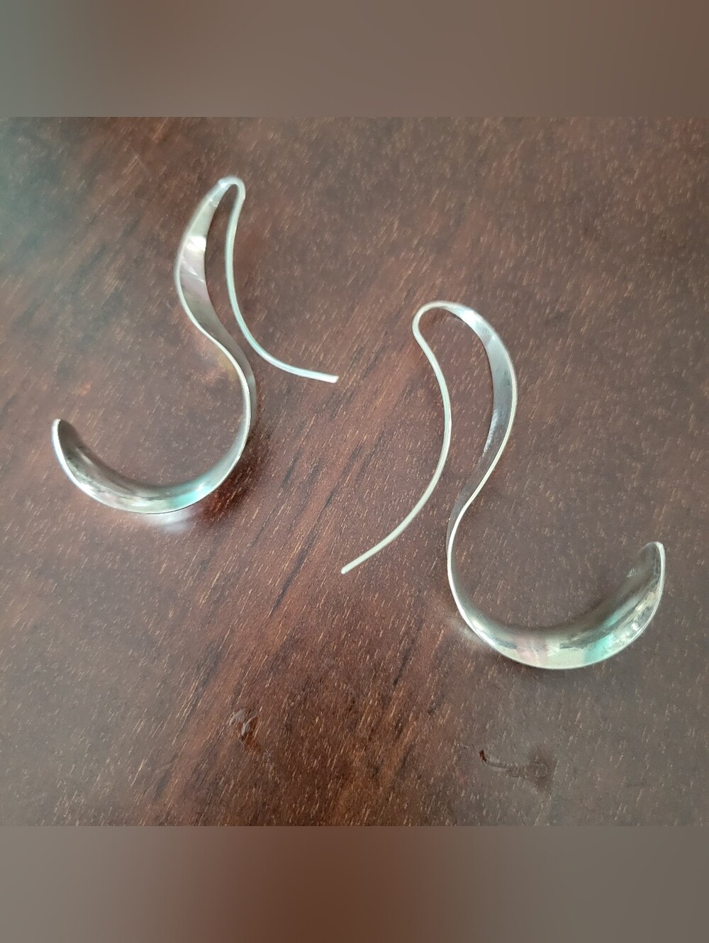 Sterling Silver Curved Wave Drop Earrings - Silver Artist signed